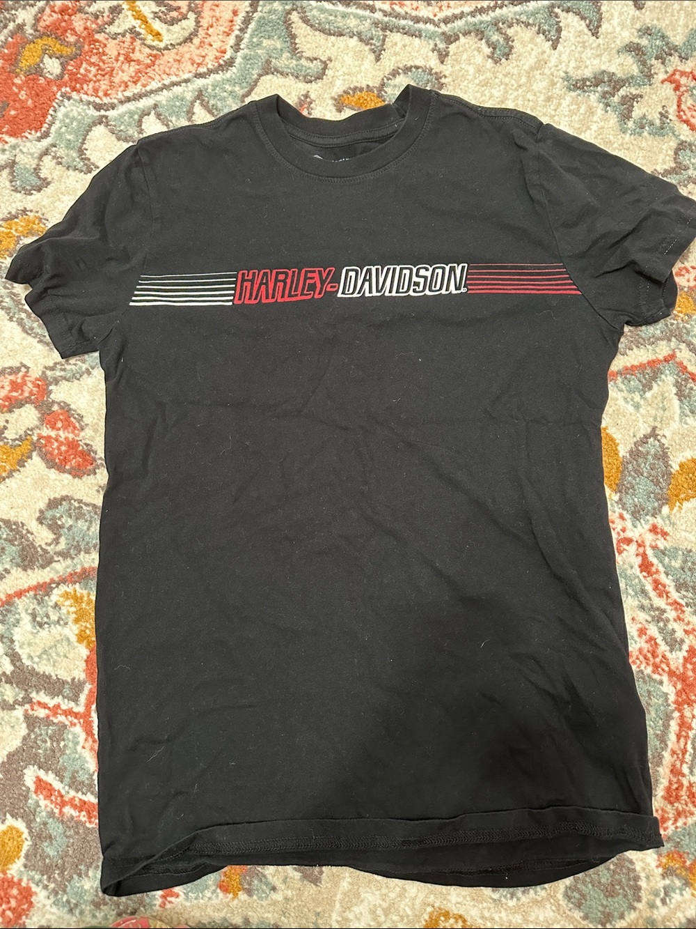 Harley-Davidson Black Short Sleeve Tee with Red & White Logo Stripes